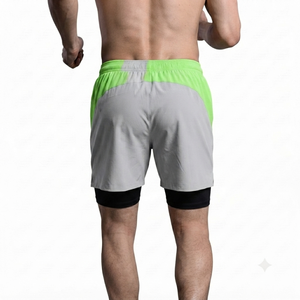 Eco-Friendly Lite Gray Custom Men High Waist Capris <b>Athletic</b> Workout Shorts Ribbed Gym Casual Running Pockets Contrast Wholesale - Product Image 2