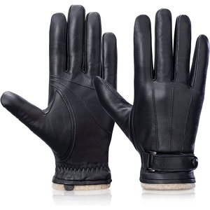 Guantes de invierno de piel de oveja auténtica de alta calidad y a la moda para hombre, guantes cómodos para vestir, unisex. - Product Image 1