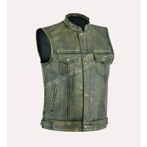 Chaleco de cuero estilo vintage para motocicleta con bolsillos, ropa exterior transpirable para motociclistas con costuras de paneles cuadrados plegables - Product Image 1