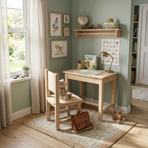 Ensemble de bureau et chaise pour enfants en bois naturel, table d'activités minimaliste pour enfants, table d'étude en bois pour tout-petits, ensemble de meubles pour salle de jeux - Product Image 5