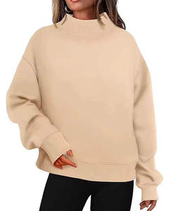 Sweat-shirt à col montant camel avec devant uni, coupe décontractée, manches longues, poignets et ourlet côtelés, logo personnalisé pour collections de vêtements - Product Image 6