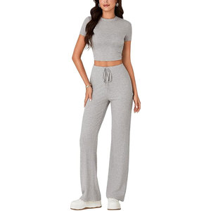 <b>Top</b> Quality Fashionable Trending Products New Arrivals Women Drop Shoulder Solid Crop <b>Top</b> & Track Shorts 2 Piece Short Set - Product Image 1