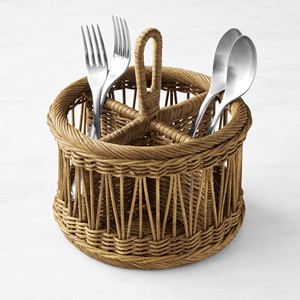Rattan utensils caddy <b>open</b>-weave utensil storage basket best quality handcrafted cutlery caddy - Product Image 1