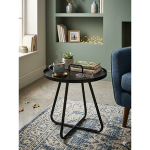 Mesa de Centro de Hierro Negro Estilo Industrial |   Mesa Auxiliar Redonda de Metal para el Hogar y la Sala de Estar, Mesa de Centro Contemporánea de Metal con Acabado - Product Image 1