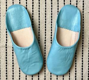 Babouche fluffy <b>Slippers</b> Babouche <b>Slippers</b> Women Leather <b>Slippers</b> Moroccan Light Blue - Product Image 1