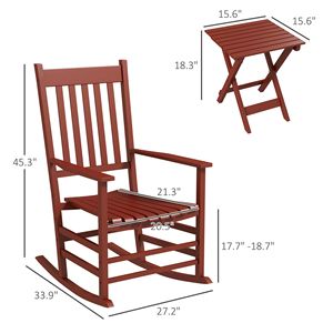 Sedia a dondolo da esterno 3 pezzi rosso vino vivace Set legno forte con tavolo portatile 352 libbre Set da giardino per terrazza e Patio - Product Image 3