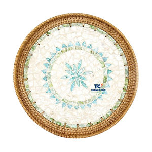 Plateau en rotin nacre artisanal de qualité supérieure, fabriqué au Vietnam, pour la décoration. - Product Image 1