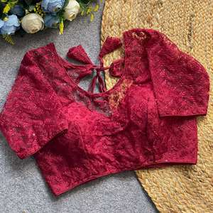 Party Wear Schiffli Embroidery Work With Sequence And Thread Work Readymade Blouse - Product Image 5
