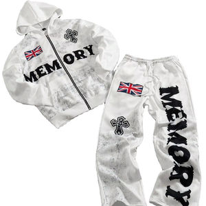 Conjunto Deportivo Personalizado para Hombre, Estilo Urbano, con Estampado de la Bandera Británica y Letras Cruzadas, Sudadera con Cremallera y Pantalones Deportivos - Product Image 1