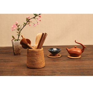 Porte-stylos et porte-crayons en rotin fait main, organiseur multifonctionnel, panier de rangement pour accessoires de thé, pour bureau, cuisine, table - Product Image 4