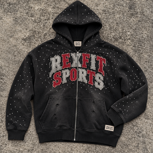 Sudadera unisex personalizada con cremallera frontal, apliques de letras en tela personalizada, bordado en la capucha y bolsillo canguro dividido OEM - Product Image 1