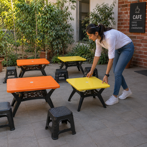 Modern Durable Plastic Handmade Home <b>Stool</b> and <b>Ottoman</b> with Acrylic Upholstery Orange Yellow Contemporary Design - Product Image 2