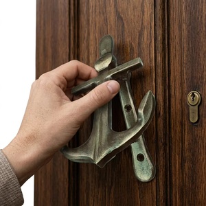 Timbre de puerta de hierro fundido con diseño de ancla, estilo costero tradicional, autoadhesivo, duradero, impermeable y ecológico, accesorio de entrada. - Product Image 1