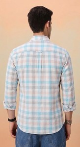 Chemise décontractée en coton à carreaux pastel pour homme, double boutonnage, manches longues, col rabattu, respirante, style été - Product Image 2