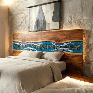 Tête de lit en résine époxy Ocean Wave |   Bois et pierre naturels - Product Image 3