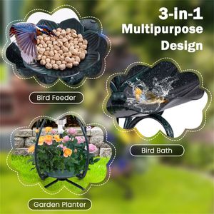 Mangiatoia per Uccelli Solare Verde Scuro con Fioriera e Luci Solari per Decorazione Giardino ed Esterni - Product Image 5