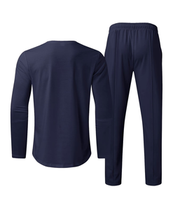 Men's Navy Blue Long Sleeve T-Shirt And Pants Set Crew Neck Solid Color Casual Knitted Quick Dry Autumn Wear made in Bangladesh - Product Image 3