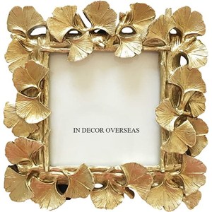 Square Metal Photo <b>Frame</b> With Ginkgo Leaf <b>Design</b> Golden Finish Decorative <b>Wall</b> Art For Home Office Table Top And <b>Wall</b> Hanging - Product Image 1