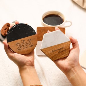 Posavasos Personalizado de Mármol y Madera con Forma Hexagonal Redonda y Patrón Grabado para Decoración del Hogar, Hotel o Restaurante por UO - Product Image 2