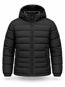 <b>Men's</b> Black Hooded Puffer <b>Jacket</b> Winter Waterproof Quick Dry Windproof <b>Smart</b> Casual Zipper Polyester Wadding Regular Length - Product Image 1