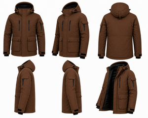 Men's Brown Hooded Puffer Jacket <b>Waterproof</b> Stand Collar Casual <b>Winter</b> <b>Coat</b> with Zipper Front and Multiple Pockets - Product Image 6