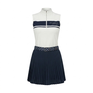Women's Sleeveless Quarter Zip Performance Pleated Skirt Pickleball <b>Set</b> Quick Dry Summer Customizable Court Dress Solid Short - Product Image 6