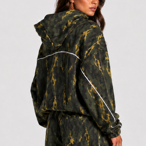 Sudadera con Capucha Extra Grande para Mujer, Diseño de Camuflaje con Líneas en Contraste, Felpa de Algodón Premium, Sudadera Informal Personalizada - Product Image 2