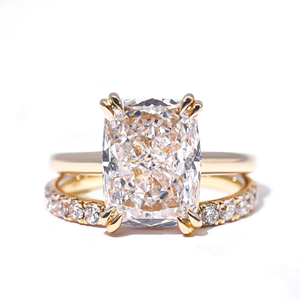 Yellow Gold D Color <b>Cushion</b> Cut Lab Grown Diamond Classic <b>Ring</b> Laser Drilling 48 Side Stone Women <b>Wedding</b> Anniversary Gift Band - Product Image 4