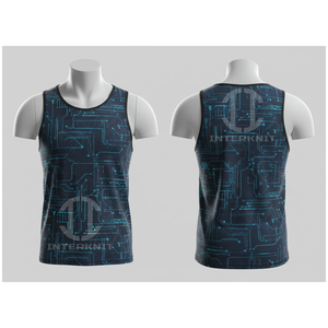 เสื้อกล้ามพิมพ์ลายซับลิเมชั่นสำหรับผู้ชาย คอกลม แห้งเร็ว สปอร์ต ไร้แขน ผลิตจากโพลีเอสเตอร์ 100% ผ้าถักลายตาข่าย เหมาะสำหรับออกกำลังกาย - Product Image 1