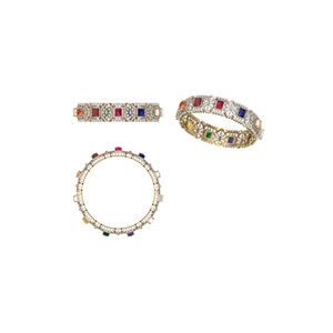 Luxury Multicolor Jadau Kundan Gold Plated <b>Bracelet</b> with Premium American Diamonds. Elegant Wedding & Festive Party Wear Bangle - Product Image 1
