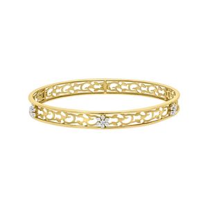 Yellow Gold Lab Grown Diamond Floral Filigree Openwork Bangle Pair - Product Image 1