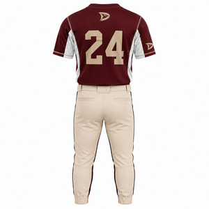 OEM Custom Vintage Men's Softball Uniform Burgundy Button-<b>Down</b> Baseball Jersey Cream Pinstripe <b>Pants</b> Personalized Team Kit - Product Image 3