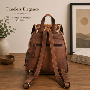 Western Hair-On Cowhide Leather Mini <b>Backpack</b> Hand <b>Tooled</b> Floral Genuine Leather for Travel Daypack Fashion <b>Backpack</b> for Women - Product Image 3
