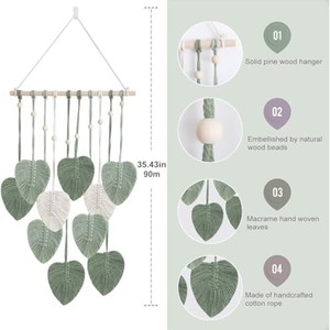 Tapiz de Pared de Macramé con Diseño de Hojas en Madera de Teca Hecho a Mano |   Decoración Bohemia para el Hogar al por Mayor - Product Image 2