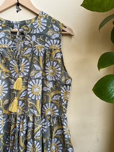 Vestido maxi bohemio vintage para verano, estampado en bloques, de algodón, con bordado floral, vestido de playa para mujer. - Product Image 4
