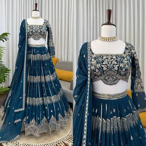 Presentando un hermoso Lehenga Choli con bordado de hilo de georgette de colores para mujeres, especial. - Product Image 4