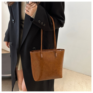 Bolso de Hombro de Cuero Genuino con Textura de Lichee, Diseño Minimalista, Parte Superior Abierta, Dos Correas de 50-65 cm de Largo, para Uso Diario en Todas las Estaciones - Product Image 2