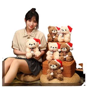 Ours en peluche brun personnalisé OEM de 25 cm avec chapeau et écharpe, ours en peluche de Noël pour enfants en coton PP - Product Image 6