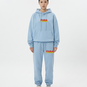 OEM Custom Thick Light Blue Oversized Cotton Street Wear <b>Women</b> Cotton Fleece Hoodie and Baggy <b>Sweatpants</b> 2 Piece Tracksuit Set - Product Image 4