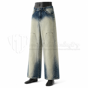 Pantalones Vaqueros Anchos de Mezclilla Azul Lavado para Hombre, Estilo Urbano, con Bolsillos Utilitarios, de Tela Gruesa y Ecológica, Venta al por Mayor - Product Image 3