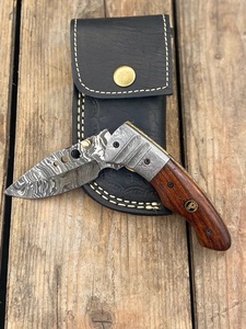 Handmade Damascus Steel Folding Pocket Knife Rosewood Handle Straight <b>Drop</b> Point Professional Survival Premium TARJ ENTERPRISES - Product Image 1