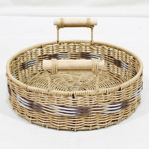 Plateau en rotin écologique en jacinthe d'eau, design rayé de haute qualité pour table basse de salon - Product Image 4