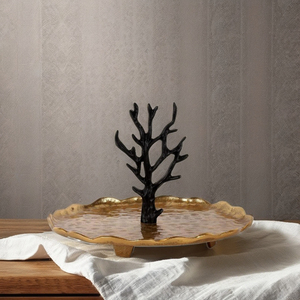 แท่นวางเค้กอลูมิเนียมทรงสี่เหลี่ยมสุดหรูพร้อมแผ่นชุบสีทองรูปต้นไม้สีดำอันสง่างามกลางงานปาร์ตี้ถาดสำหรับตกแต่งขนมหวาน - Product Image 1