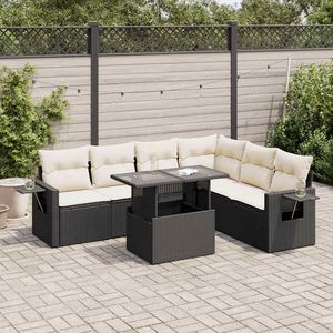 Ensemble de canapés de jardin en rotin noir avec coussins crème, mobilier d'extérieur au design contemporain, résistant à l'eau et aux UV, en rotin PE - Product Image 3