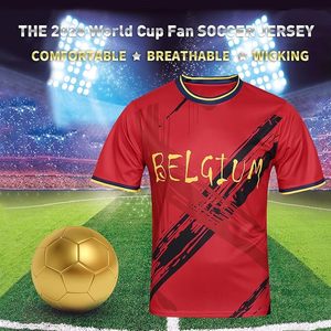 Camiseta de Fútbol de Bélgica para Hombre, Roja, Manga Corta, Cuello Redondo, Sublimada, Transpirable, de Poliéster, Deportiva, Corte Regular, Talla Adulto - Product Image 5