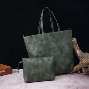 Solid Color Retro Tote <b>Bag</b> Soft Leather <b>Bag</b> with Pouch Large Capacity Shoulder <b>Bag</b> - Product Image 3
