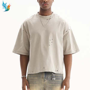 Camisetas Personalizadas OEM para Hombre, Estilo Vintage Desgastado, Tejido Grueso, Casual, Poliéster/Algodón, Manga Corta, Transpirable, de Secado Rápido - Product Image 1