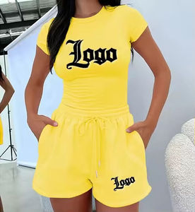 Ensemble deux pièces d'été pour femme en coton tricoté, t-shirt à manches longues et short respirant, tenue de sport décontractée, vente en gros - Product Image 6