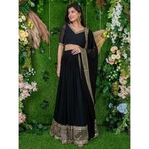 Precioso trabajo bordado negro Georgette Lehenga Choli - Product Image 6