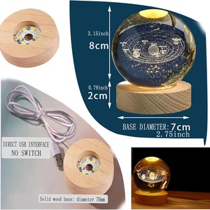 Veilleuse artistique 3D Saturne en cristal, avec boule de verre LED gravée à intensité variable et base en bois, pour chambre à coucher et maison - Offre Spéciale - Product Image 2